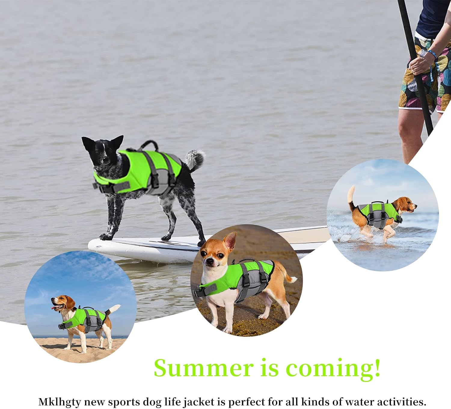 Mklhgty Dog Life Jacket, Reflective Adjustable Dog Life Vest with Rescue Handle for Swimming and Boating, Ripstop Pet Safety Life Preserver for Small, Medium and Large Dogs