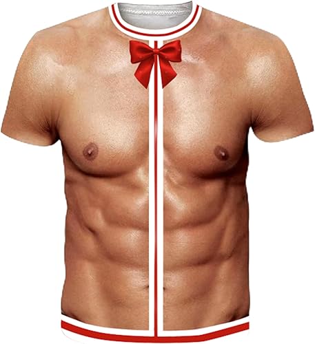 Giftdigger Men 3D Fake Abs T-Shirts,Abs Shirt for Men,Fake Muscle Shirt,Novelty 