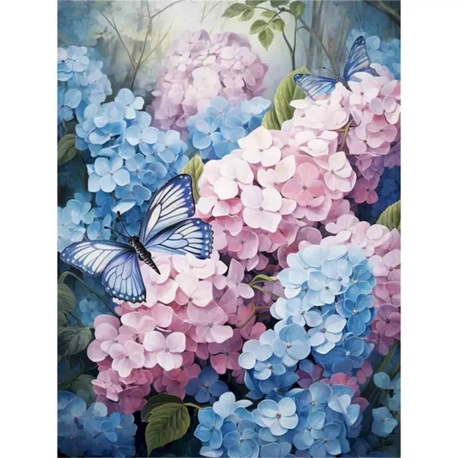 Różowo-niebieskie hortensje do malowania po numerach, dla dorosłych, bez ramy, 66 x 76 cm, malowanie według numerów, dla początkujących, z pędzlami i pigmentem akrylowym, obraz olejny na płótnie do