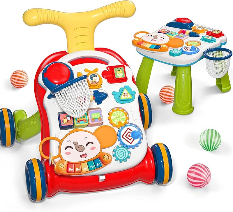 Sit to Stand Learning Walker, 2 in 1 Baby Push Walker, Early Educational Child Activity Center, Multifunctional Removable Play Panel, Baby Music Learning Toy Gift for Infant Boys Girls