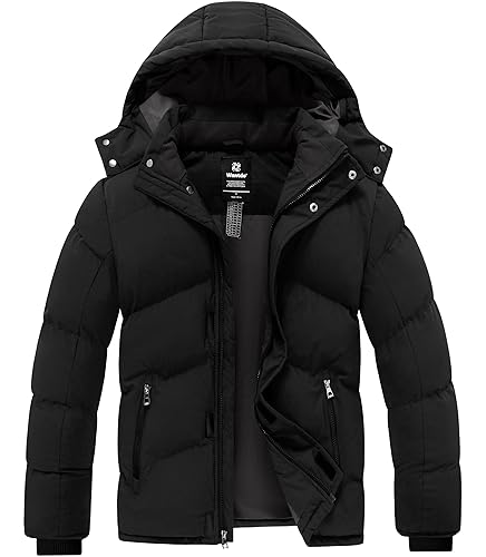 wantdo Men's Winter Puffer Jacket Windproof Quilted Coat with Removable