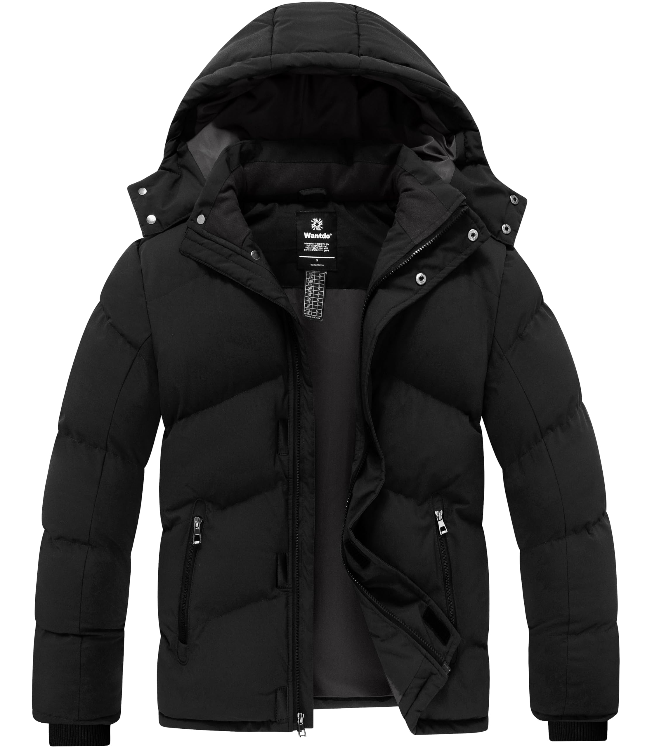wantdoMen's Waterproof Winter Coat Warm Puffer Jacket with Removable Hood