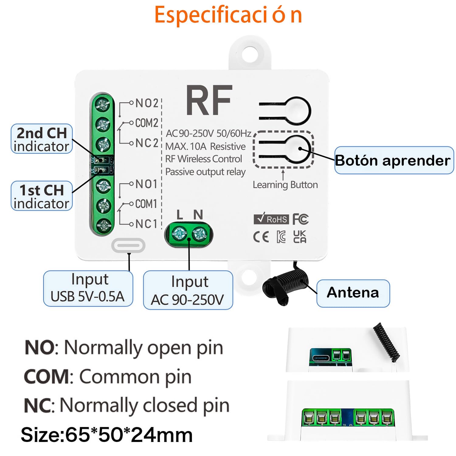 RF 433Mhz Interruptor De Controlo Remoto Inalámbrico, CA 220V 230V O DC5V 10A 2 Canales Recetor De Relé E 2 Transmissores Para Motor Porta Garagem Cortina Elétrica Luz