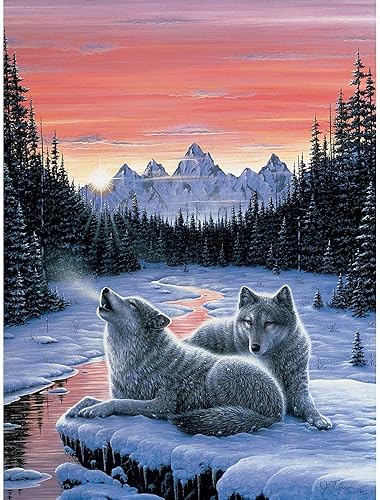 Brocas y piezas  1000 piezas de puzle brillante en la oscuridad  Winter's Dawn, nieve invierno, lobo  por Artist Jeff Tift  1000 piezas Jigsaw