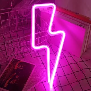 Protecu Pink Lightning Bolt Neon Signs, Decorative Lightning Bolt LED Sign 3 AA Battery/USB Powered Neon Signs for Wall Decor, Kids Room, Girls Room, Birthday, Party, Christmas Home Decorations (Pink)