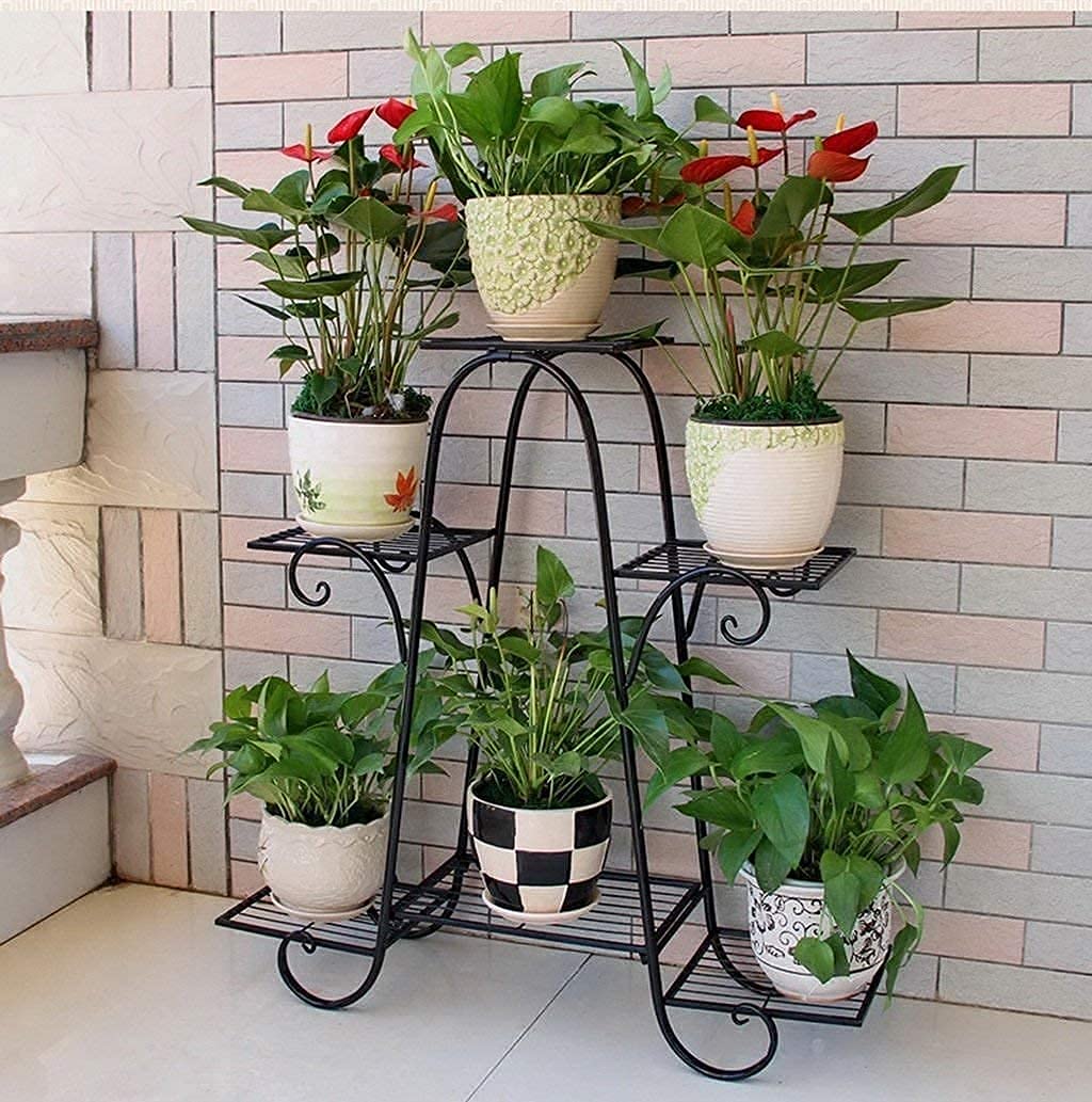 Ereteken ART 6 Tier Plant Stand Floral Corner Shelf Metal Flower Pot Rack Stair-Step Style Display Ladder for Garden Balcony Indoor Outdoor(74 X 25 X 80 cm,Black) (B099QXBJML) Amazon Price History, Amazon Price Tracker
