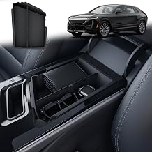 TWRAPS Center Console Storage Tray for Cadillac LYRIQ 2023-2026, Armrest Organizer with Premium Leather Inserts Perfect Fit for Lyriq Interior Accessories Durable Carbon Fiber ABS