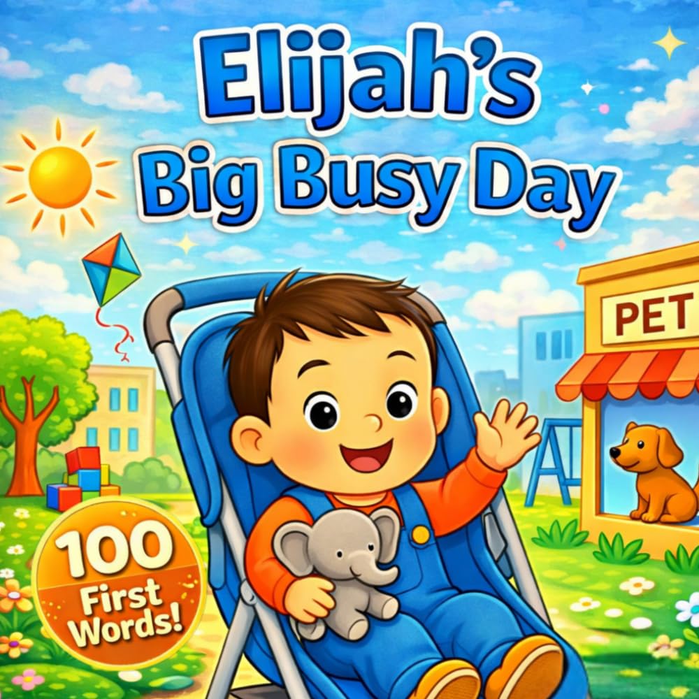 Elijah’s Big Busy Day: A Personalized First 100 Words Book: A Fun Daily Routine Story for Toddlers (Three Hearts Personalized Baby Name Books (Elijah))