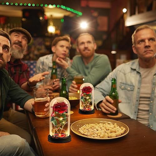 Miniatura 5 de Rosa en una cúpula de cristal La Bella y la Bestia Encantada Rosa de Seda Roja Luz LED Regalo Romántico Película Tema Fiesta Día de la Madre Día de