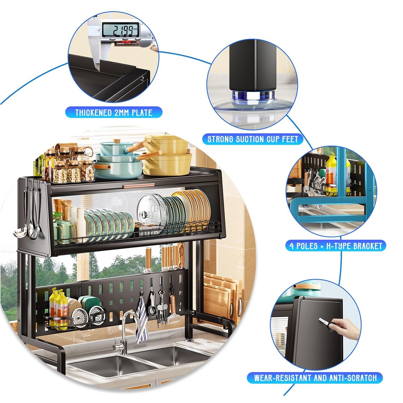 Escurreplatos de Fregadero, 2 Niveles Acero Inoxidable Estante Expandible Escurreplatos de Cocina Ajustable para Organizador de Encimera de Cocina