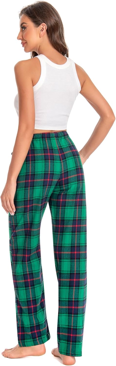 Women's Plaid Cotton Loungewear Pyjama Pants Flannel Nightwaer PJ Bottoms With Drawstring Waist & Pockets,Size: XS-XL - Image 4