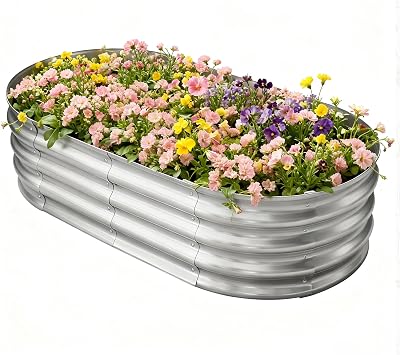TATAANTY Galvanized Raised Garden Bed for Outdoor 4X2X1ft Durable Metal Vegetable Plant Container Kit - Oval Planter Box for Gardening Flower Trough