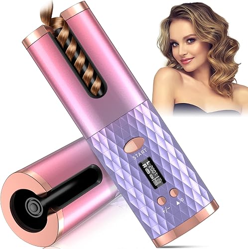 Automatic Curling Iron, Cordless Automatic Hair Curler with 6 Temps & 6 Timers, Rechargeable Rotating Curling Iron with Ceramic Curling Wand,