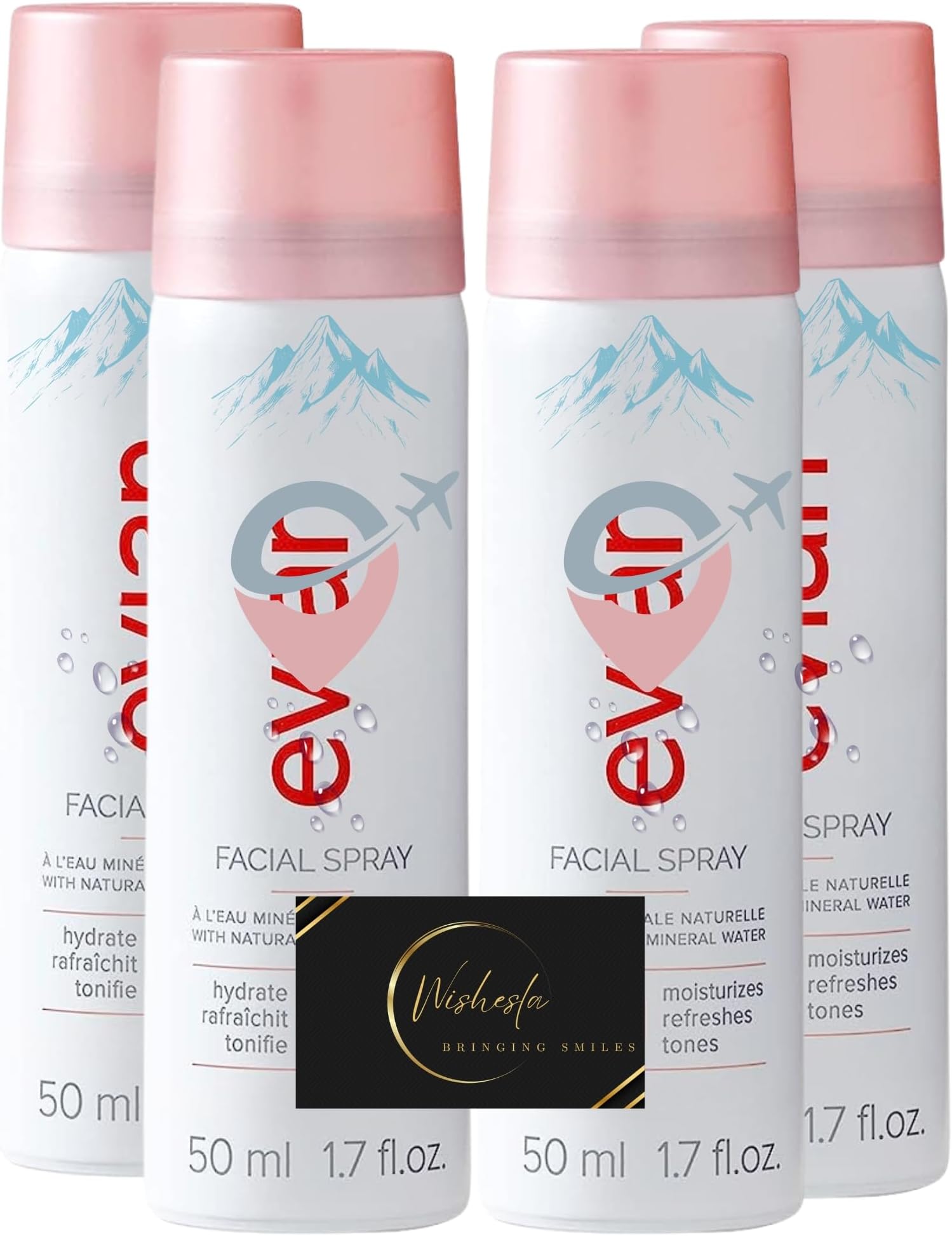 Cooling Spray for Face and Body Bundle - 4 x 50ml - Hydrating Face Mist, Travel Size Cooling Spray for Hot Weather with Wishesla Thank You Card