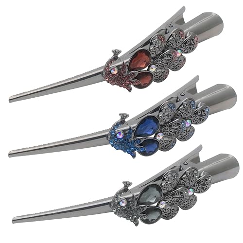 Miniatura 10 de Fashion & Lifestyle Juego de 3 pinzas de corte de cocodrilo grandes de aleación de metal para mujeres y niñas, horquillas de sujeción bastante