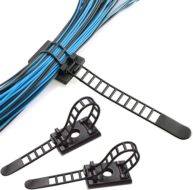 NATUCE 50PCS Reusable Cable Clips, Adjustable Self-Adhesive Ties Cable, Nylon Cable Zip Ties and Adhesive Cable Clips Mount for Cord Management, Wire Clips, Cable Clamps, Black