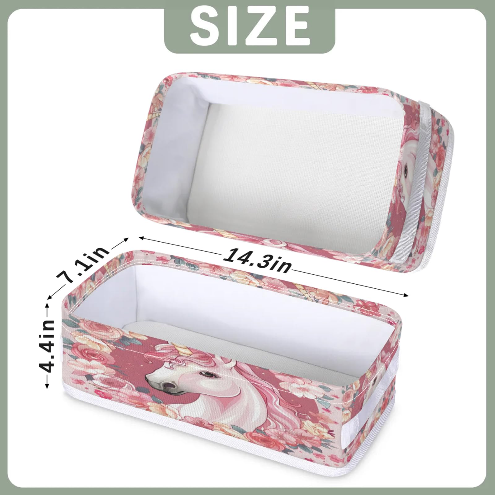 Tablerazzi Toilet Tank Topper Paper Basket with Handle, Unicorn Floral Bathroom Storage Basket for Organizing, Small Fabric Storage Bins for Bathroom Decor