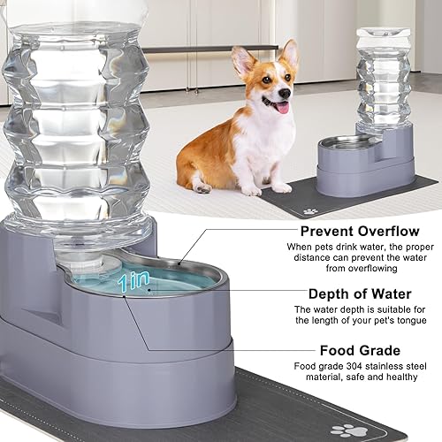 Miniatura 5 de RIZZARI Dispensador de agua grande para perros bebedero automático de acero inoxidable gris gravedad de 8L con cepillo especializado y filtro
