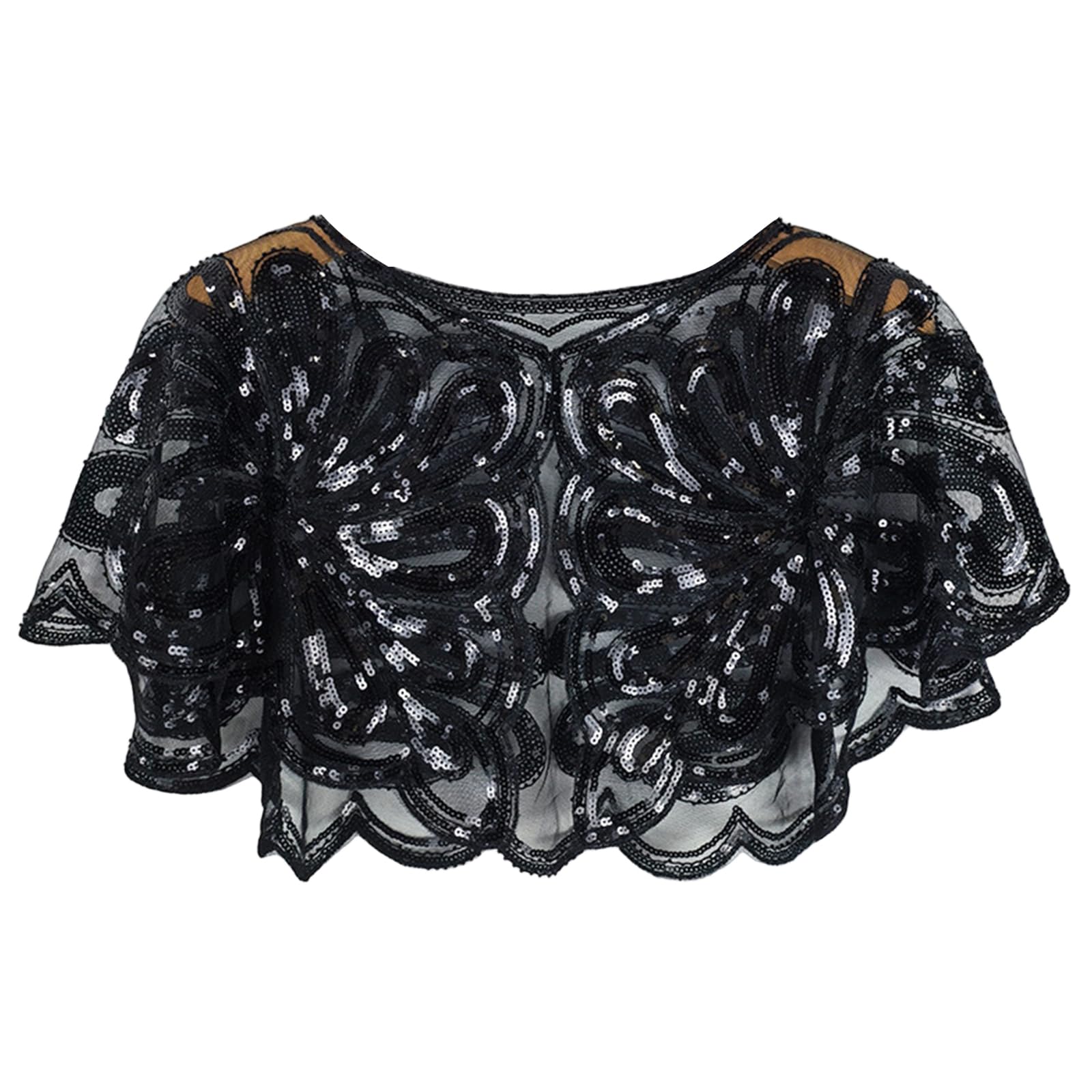MICFENY Embroidered Capelet Embellished With Sequins And Beads Breathable Mesh Scarf For Women Formal Event Outdoor Occasion