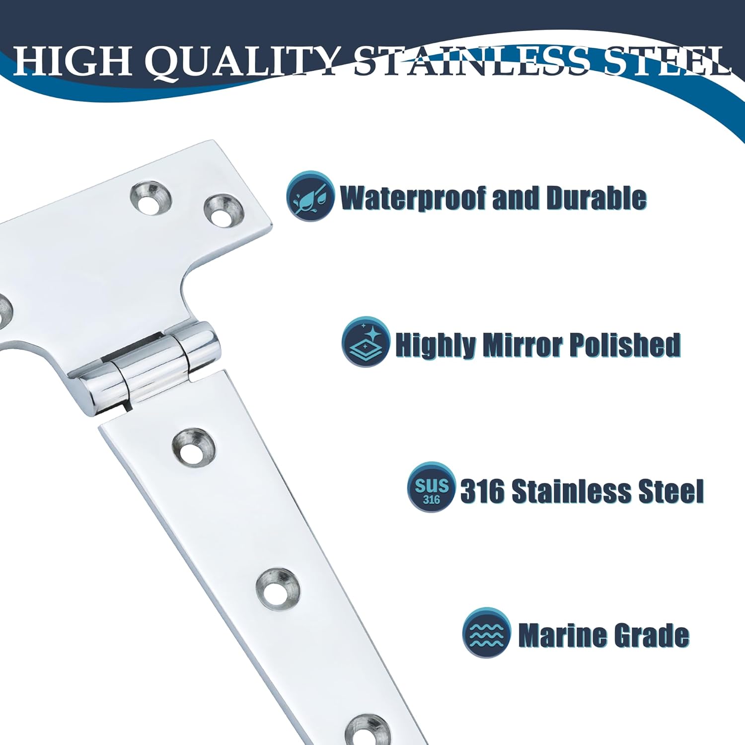 SHENGHUISS 316 Stainless Steel T Hinge Heavy Duty Boat Hinges Marine Grade Casting Strap Cabinet Door Hinge W/Fasteners 2/4 Pack with Screws for Boat/Yacht/Door/Window/RV (4 inch/6 inch/8 inch)