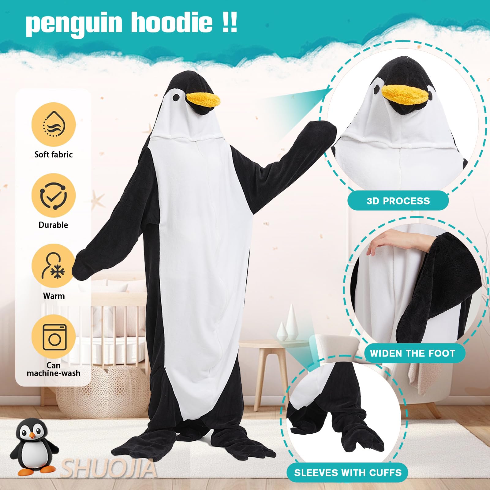 Pigiama a Tutina con Animale Adulto Unisex,Coperta da Notte indossabile con Pinguino Coccodrillo/squalo,Tutina con Animali dei Cartoni,Costumi di Halloween Interi Pigiami da Festa