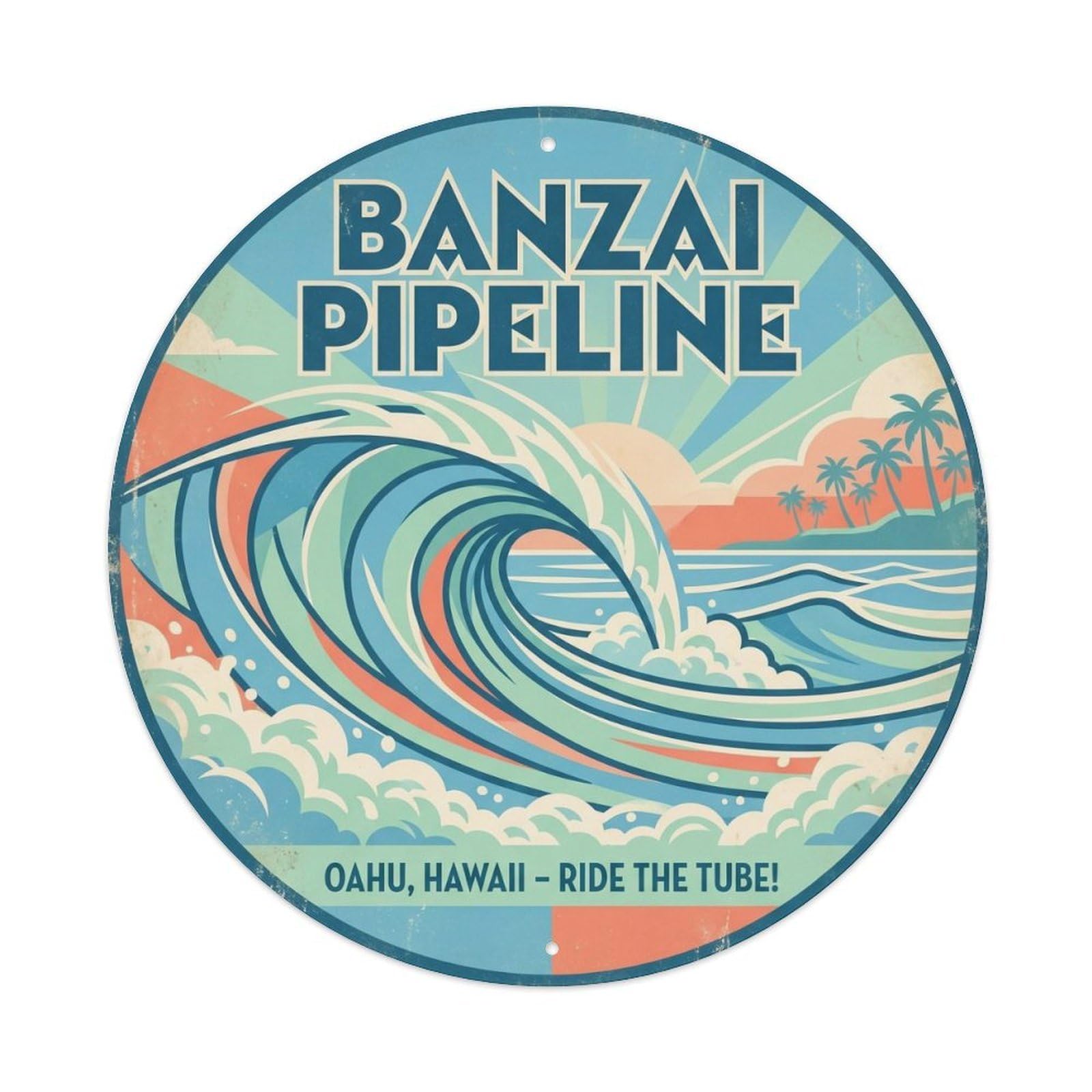 Banzai Pipeline Hawaii Coastal Travel Island Surf Metal Tin Sign