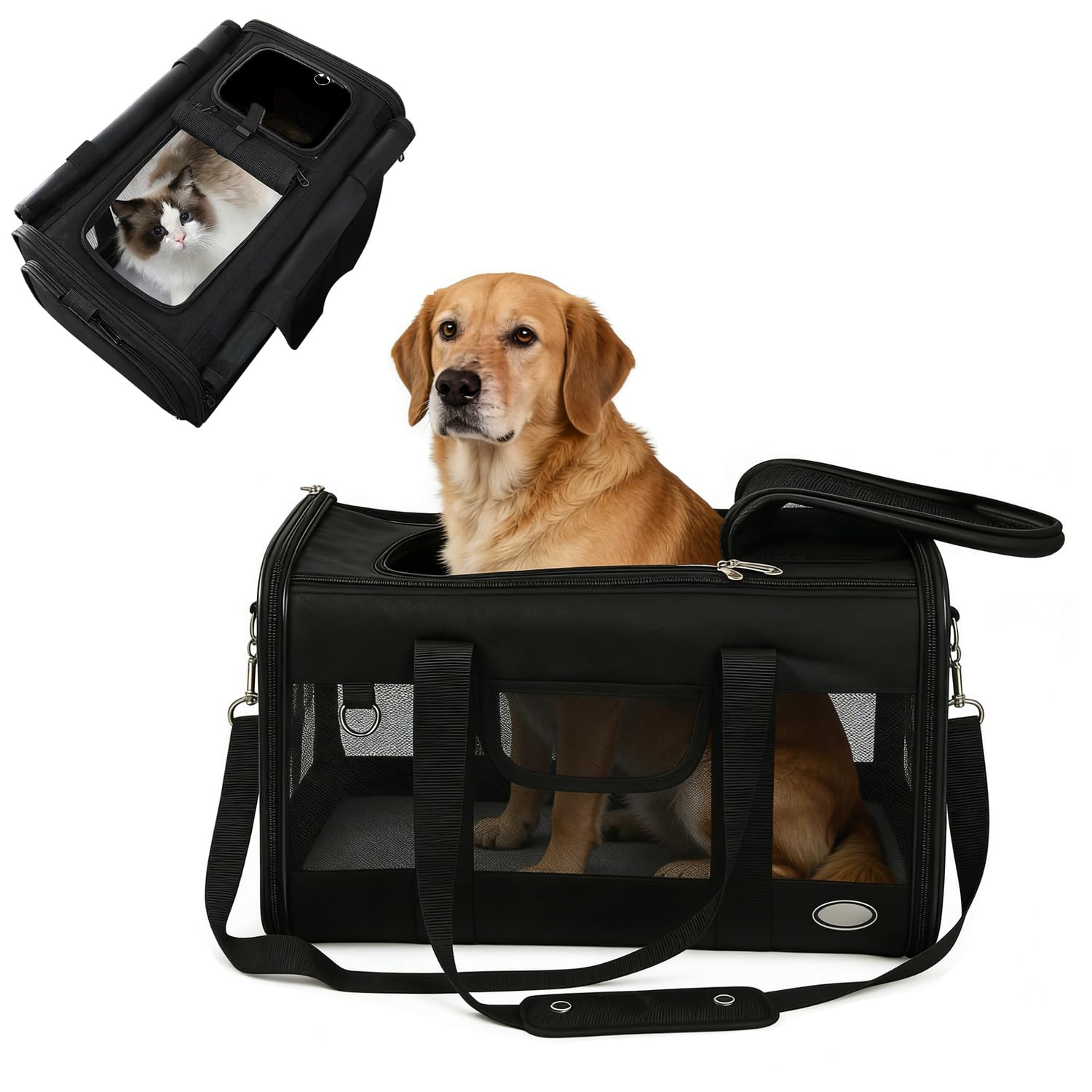 Transportin para Gatos，Transportin Perro Pequeño,Transporte para Gatos Grandes y Perros Medianos hasta 7.5 kg,Gatos Correa de Hombro Ajustable y Colchón Suave,46×30×30 cm