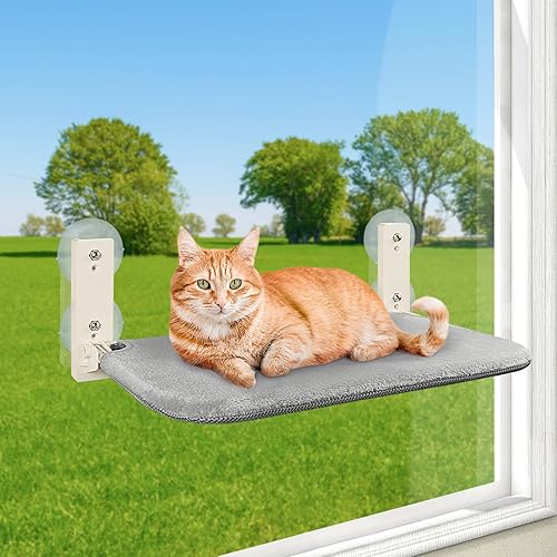 Pupagree Percha plegable para ventana de gato de 24 pulgadas para gatos grandes, hamaca inalámbrica para gatos con 4 ventosas, hamaca de ventana con
