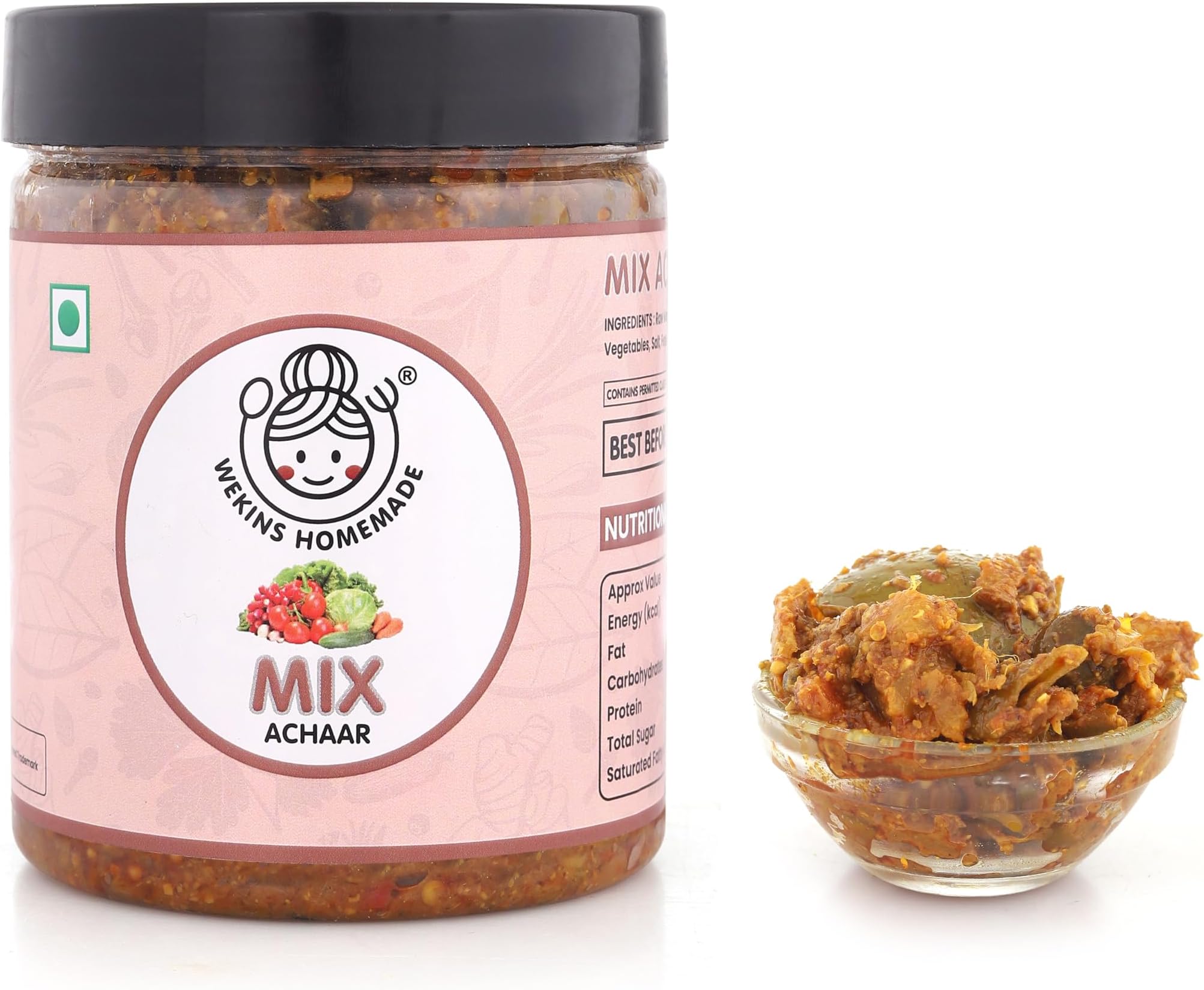 WEKINS HOMEMADE Natural & Organic Mix Achaar(pachranga) Pickle 300 GM | Made with Mustard Oil, Homemade Taste Fresh & Flavorful Pickle | Indian Achaar with Less Oil Preparation | Preservative Free