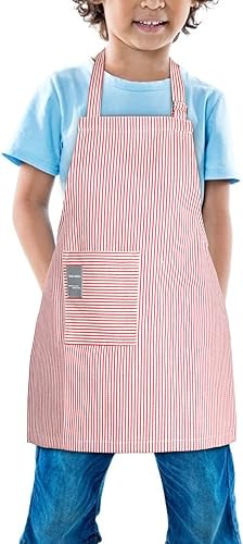 Miniatura 9 de Delantal de algodón ajustable con bolsillo, para niños de 2 a 5 años, para niños y niñas