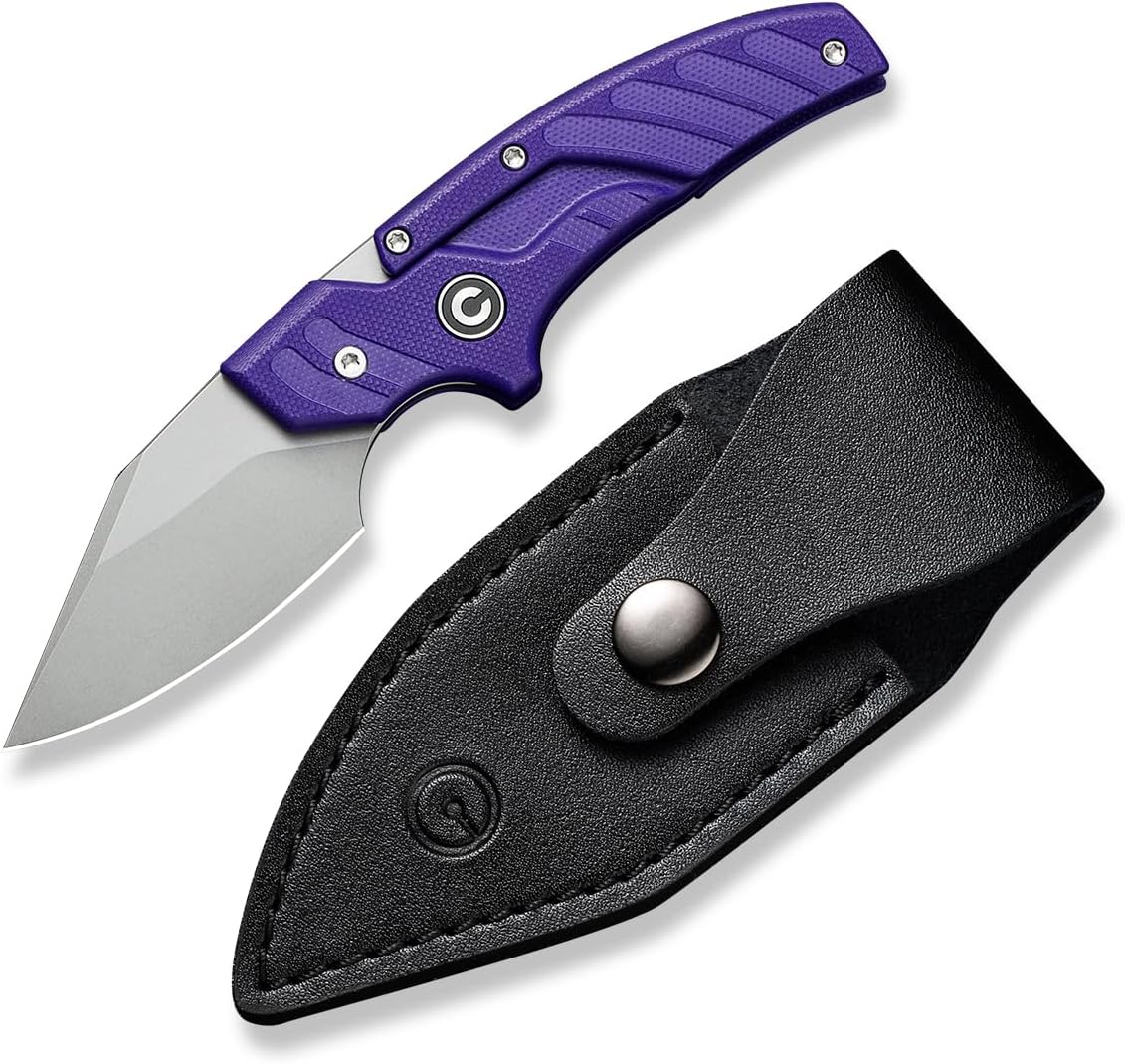 CIVIVI Typhoeus Fixed Blade Knife with Leather Sheath, 2.27" Swedish 14C28N Blade G10 Handle
