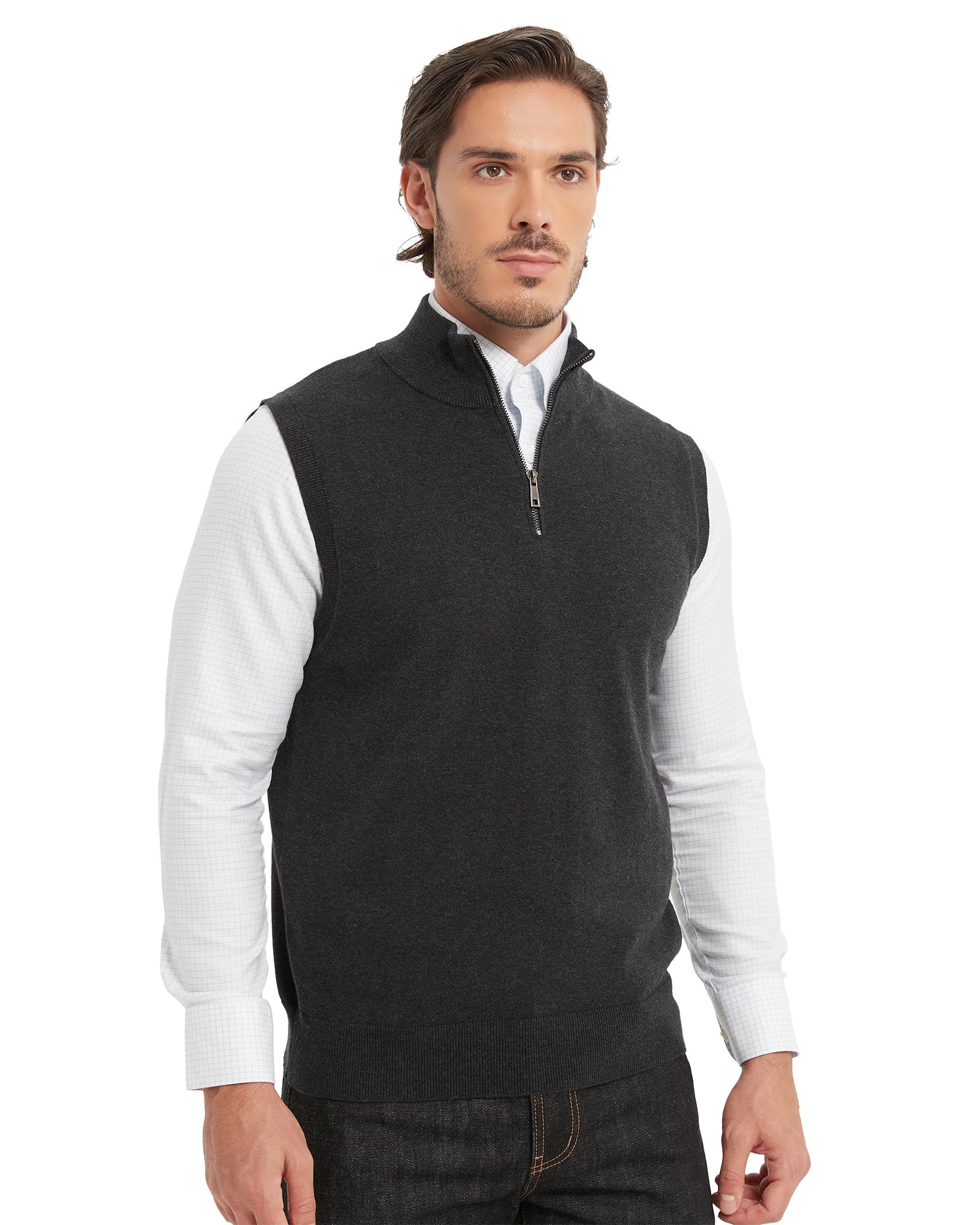 Kallspin Pullover para Hombres de Puro algodón Temporada con Cremallera Cuello Alto Tejido sólido Business sin Mangas Chaleco