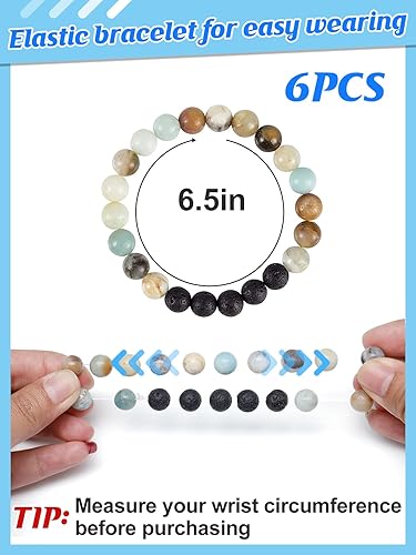 Miniatura 6 de 6 pulseras de cuentas de piedra de lava, pulseras elásticas de piedras preciosas naturales Difusor de aceite esencial de aromaterapia, chakras