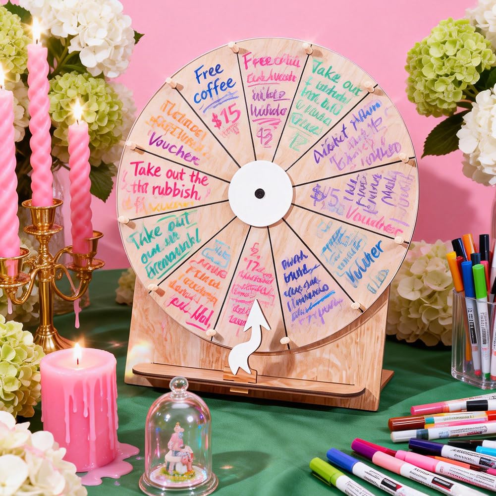 UNICRAFTALE Spinner Gewinnspiel Roulette Drehscheibe Aus Holz Aus Peru Beschreibbare Und Abwischbare Oberfläche 35cm Montage Ideal Für Brautpartys Und Verlobungsfeiern