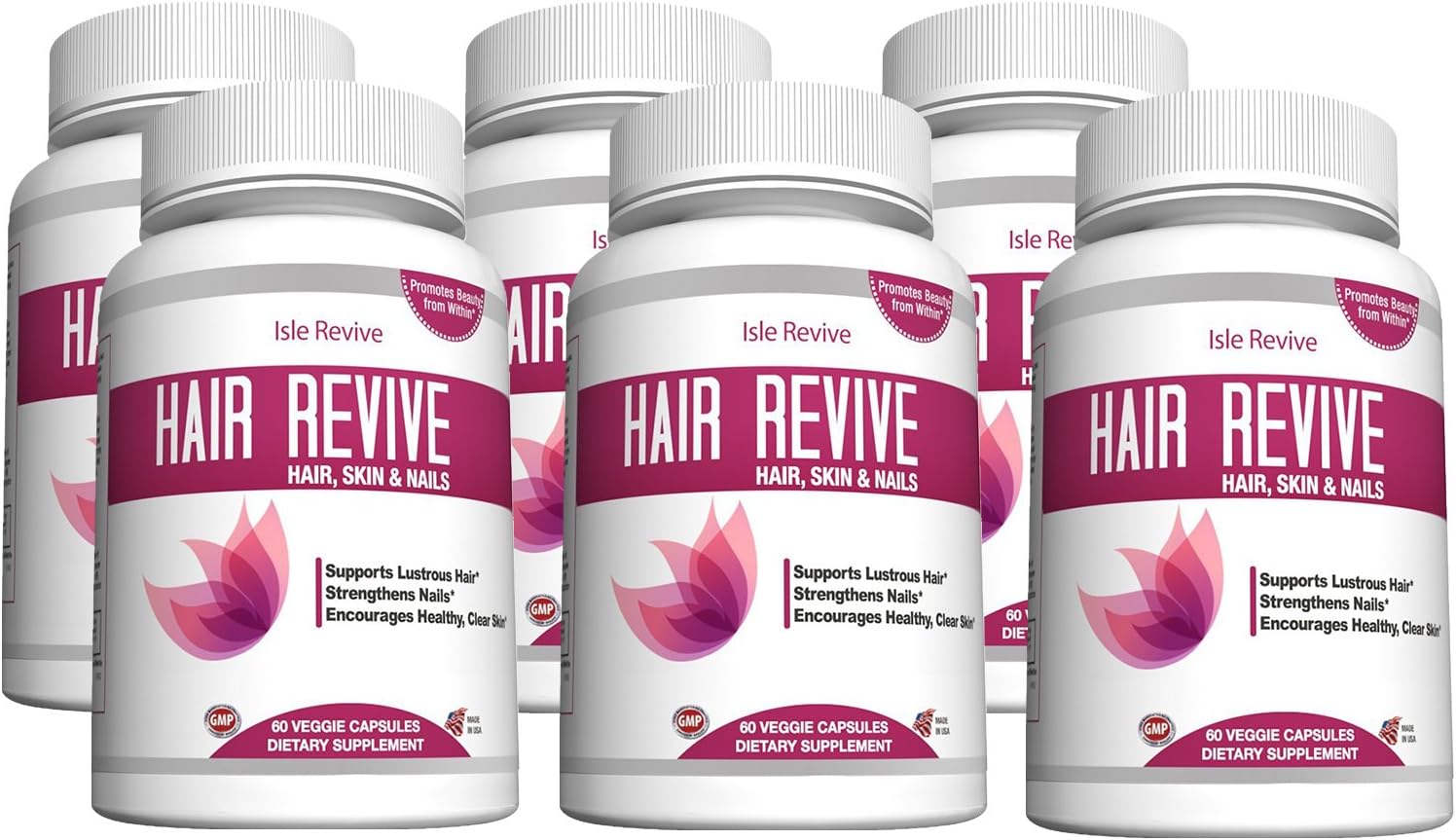 Biotin Hair Skin Nail Supplement - Spirulina Folic Acid Zinc Potassium Vitamin B Iron Manganese Bamboo Extract Promotes Faster Hair Growth Glowing Skin Strong Nails 6 Bottles 60 Capsules Made in USA