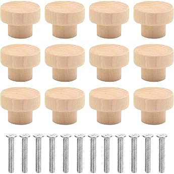 Wooden Furniture Knobs Pack of 12 Wooden Drawer Handles 35 x 26 mm Wooden Knobs Cabinet Knobs for Chest of Drawers Furniture Handles Wood