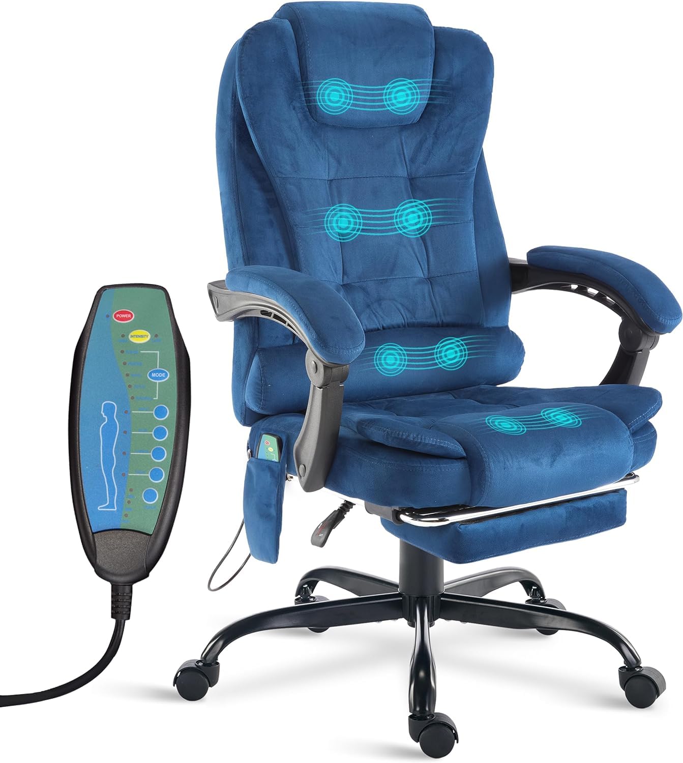 Blisswood Executive Office Chair For Home, 8 Point Massage Office Chair With Footrest & Lumbar Support, Computer Desk Chairs Swivel Recliner Chair For Home Office (Velvet Blue)