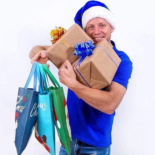 Miniatura 4 de Clysee 48 bolsas grandes de Navidad a granel, bolsas de regalo de Navidad no tejidas con asas, bolsas de compras de comestibles de Navidad, bolsas