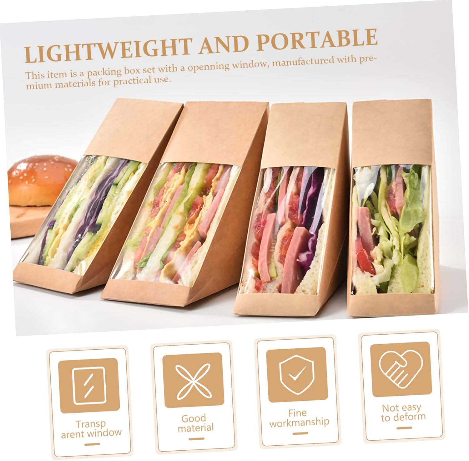 Alipis 100pcs Kraft Triangle Sandwich Boxes Paper Food Containers Window for Bakery Picnic and Takeout Convenient and Design for Sandwiches and Desserts