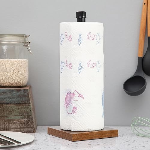 Miniatura 5 de Toallero de papel con diseño de tubería de hierro industrial rústico con base de madera maciza, dispensador de rollos de toallas de papel para