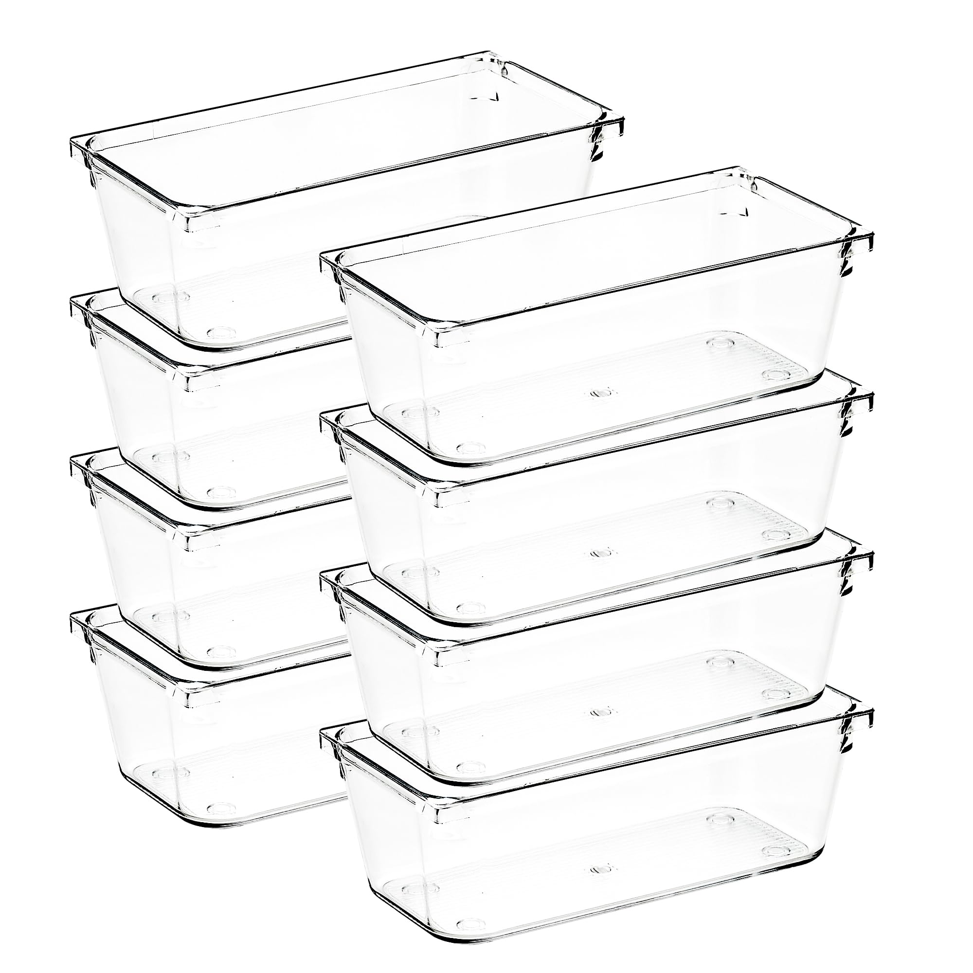 Ravinte Decor 8 Pack Drawer Organizer - 3" X 6" Clear Acrylic Storage Bins with Non-Slip Pads, Versatile Desk Tray for Makeup, Jewelry, Kitchen,