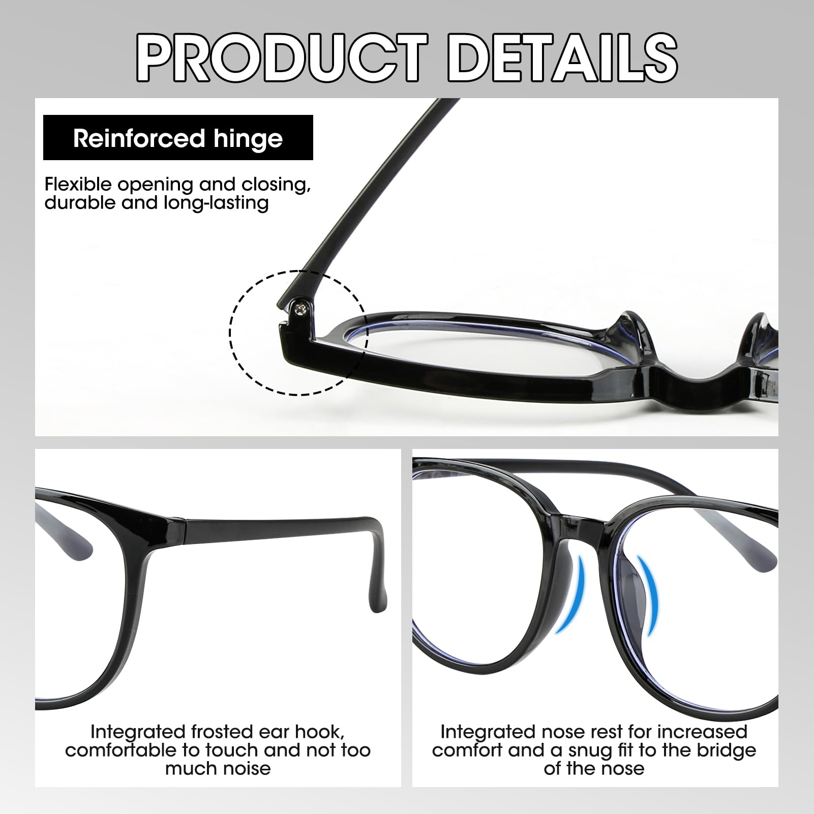 Witwar Blue Light Blocking Glasses, Black Gery Clear - Image 3