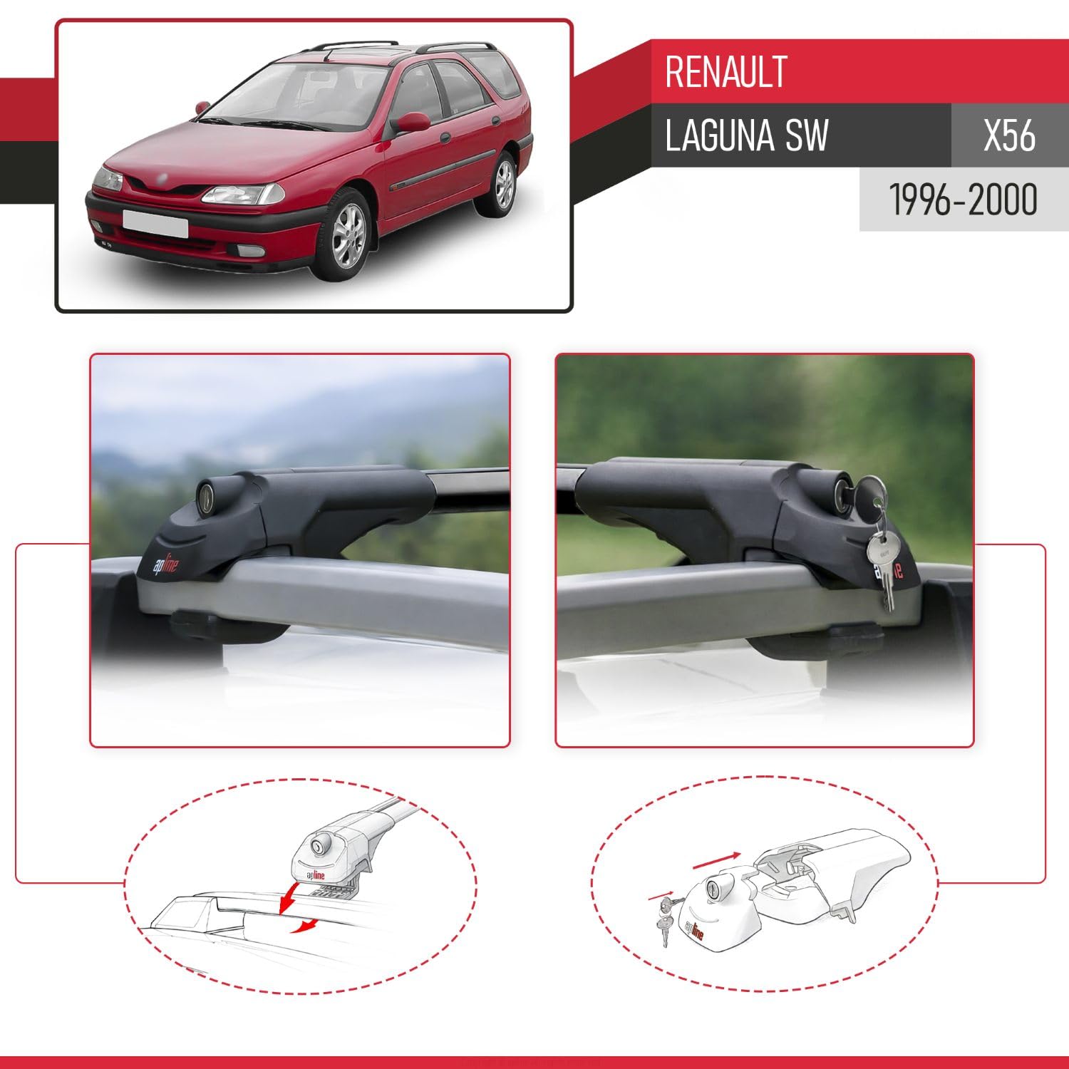 Pasuje do Renault Laguna (X56) 1996-200 ACE-1 relingi dachowe bagażnik samochodowy, czarny, aluminium, 2 bary
