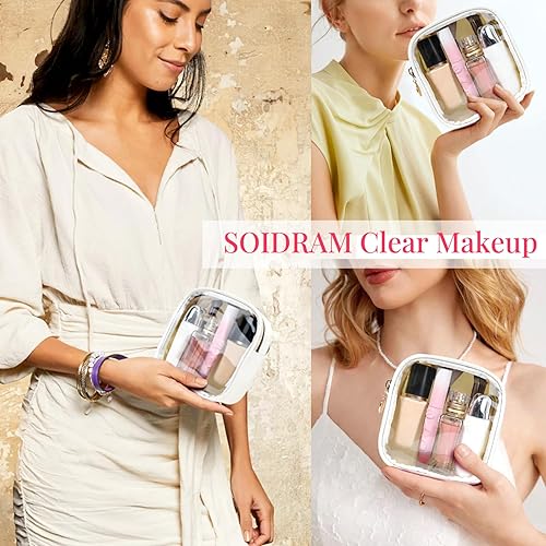 Miniatura 6 de SOIDRAM Pequeña bolsa de maquillaje para bolso, mini bolsa de maquillaje transparente de nailon y PVC, bolsa de cosméticos blanca de viaje, bolsa de