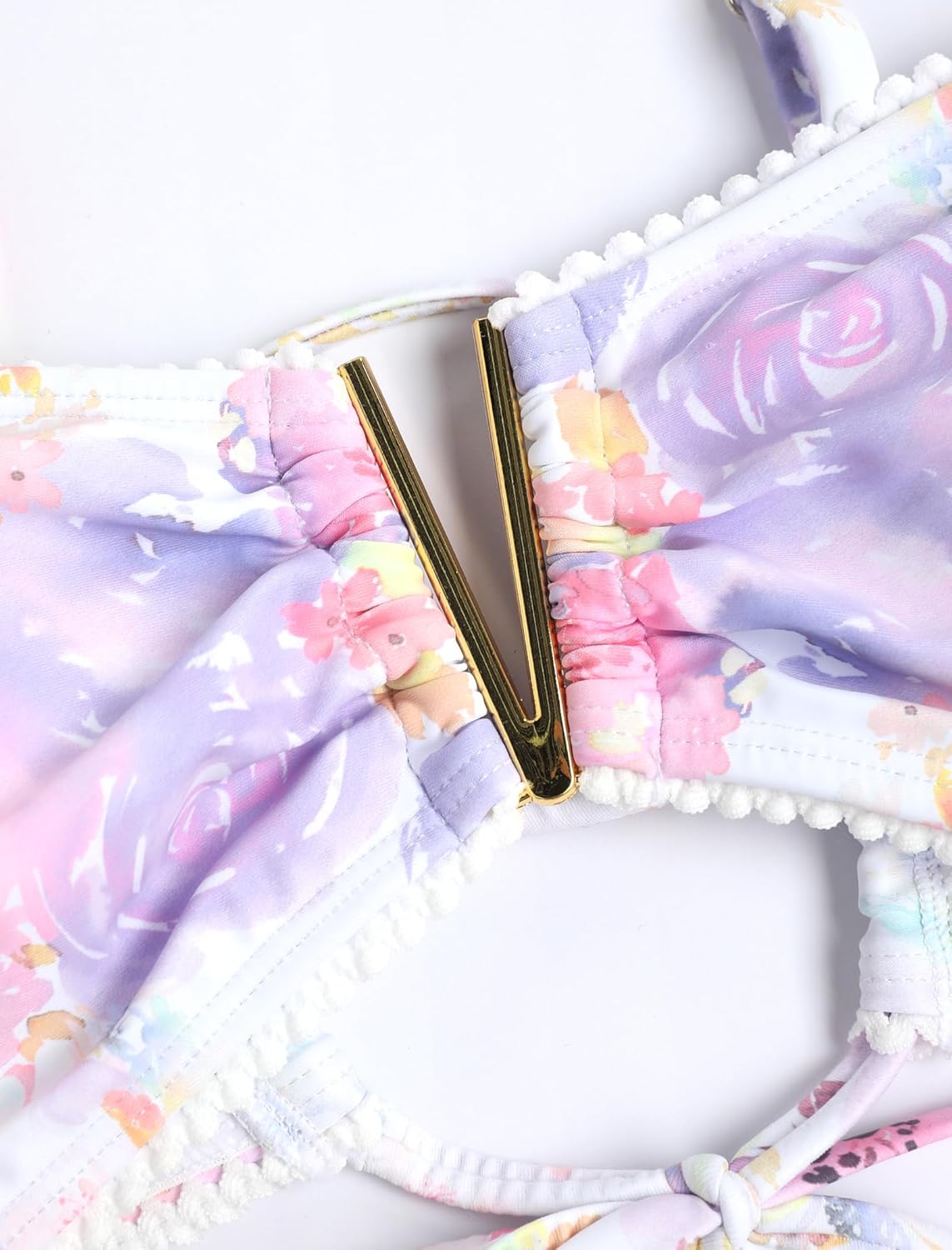 ZAFUL Women's 2 Piece Bikini Set Floral Print V Wired Strapless Lace Up Tie Back High Cut Bandeau Bathing Suits Swimwear - Image 5