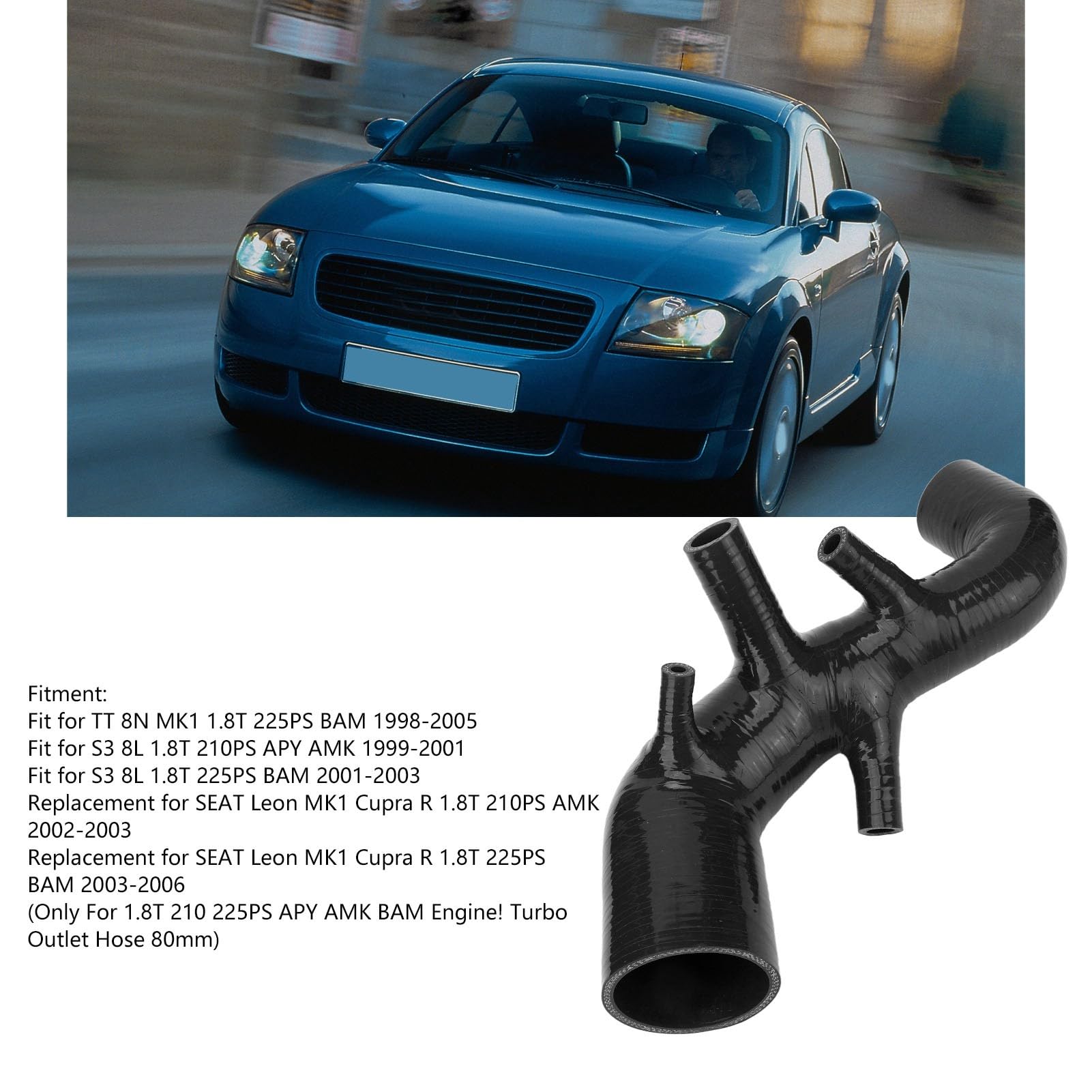 Reemplazo para TT 8N MK1 1.8T 225PS BAM 1998-2005 Tubo de Admisión de Aire, Manguera de Admisión de Silicona Flujo de Aire Mejorado (Negro)