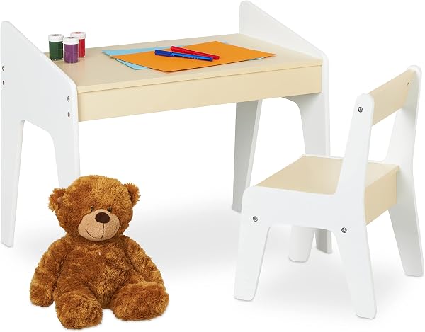 Relaxdays Children's Table and Chair Set White and Beige