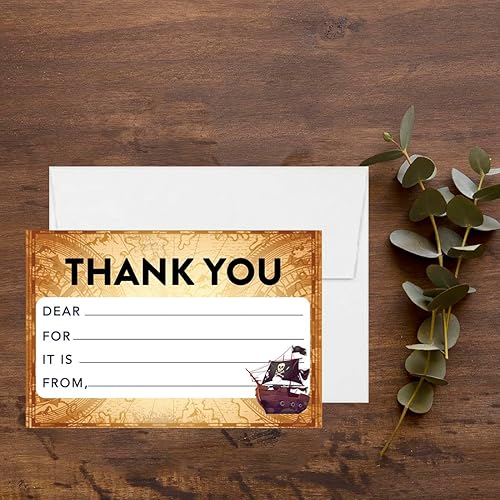 Miniatura 2 de Andaz Press Tarjetas de agradecimiento para niños con relleno en blanco  20 tarjetas incluyendo sobres con temática pirata de género neutro para