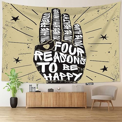 Miniatura 2 de Pznen Tapiz de pared Four Reasons to Be Happy de 80 x 60 pulgadas, gesto de roca con frase motivacional, tapiz estético para dormitorio, sala de