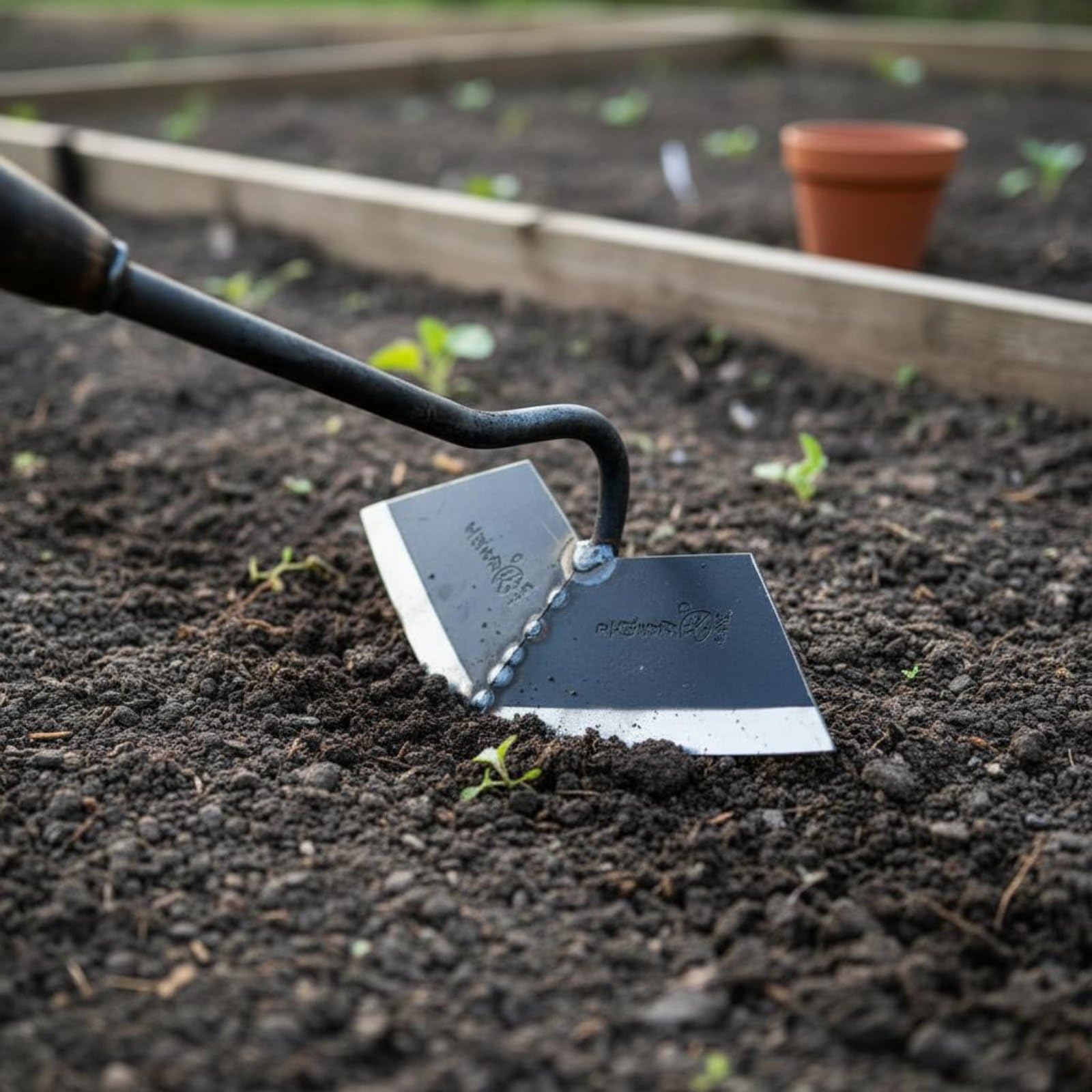 Houe de Jardinage Acier Outil Désherbage Ameublissement Creusement Tête Creuse Résistance Ergonomique Forgée Idéale pour Entretien Potager Travail Agricole Soin Plantation Familiale, Noir